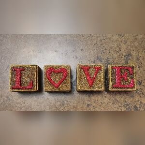 Pier 1 Gold and Red Bedazzled LOVE Trinket Gift Jewelry Boxes Festive Colorful